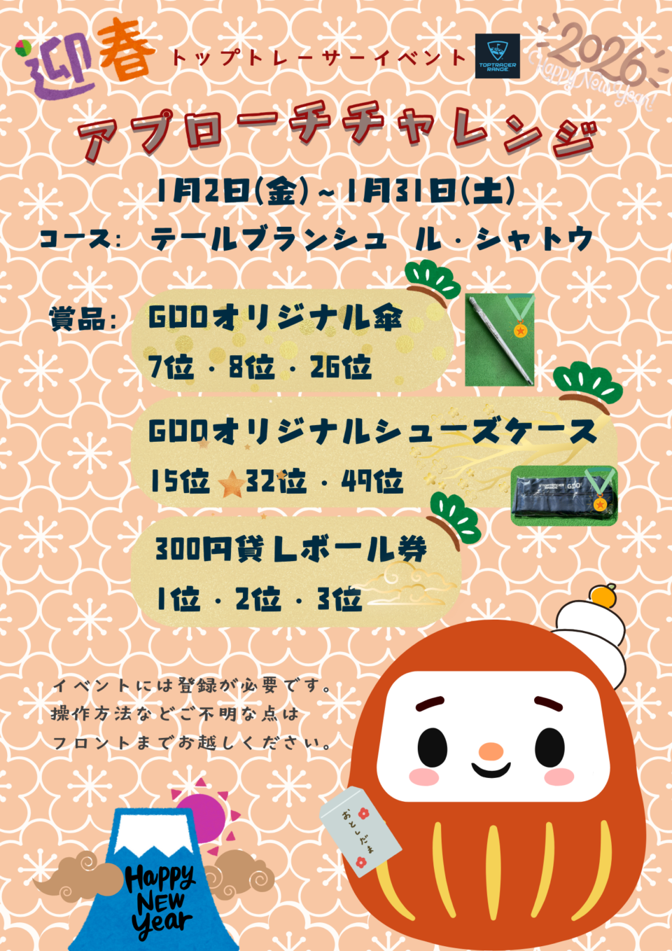 １月からの　　　　　　　　　　　　　　　　　　トップトレーサー・レンジイベントのお知らせ